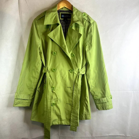 Relativity Lime Green Short Trench Jacket Double Breasted Size Medium - Picture 12 of 14